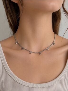 White Gold Over Stainless Steel Dainty Cherry Necklace | No Tarnish Silver Chain